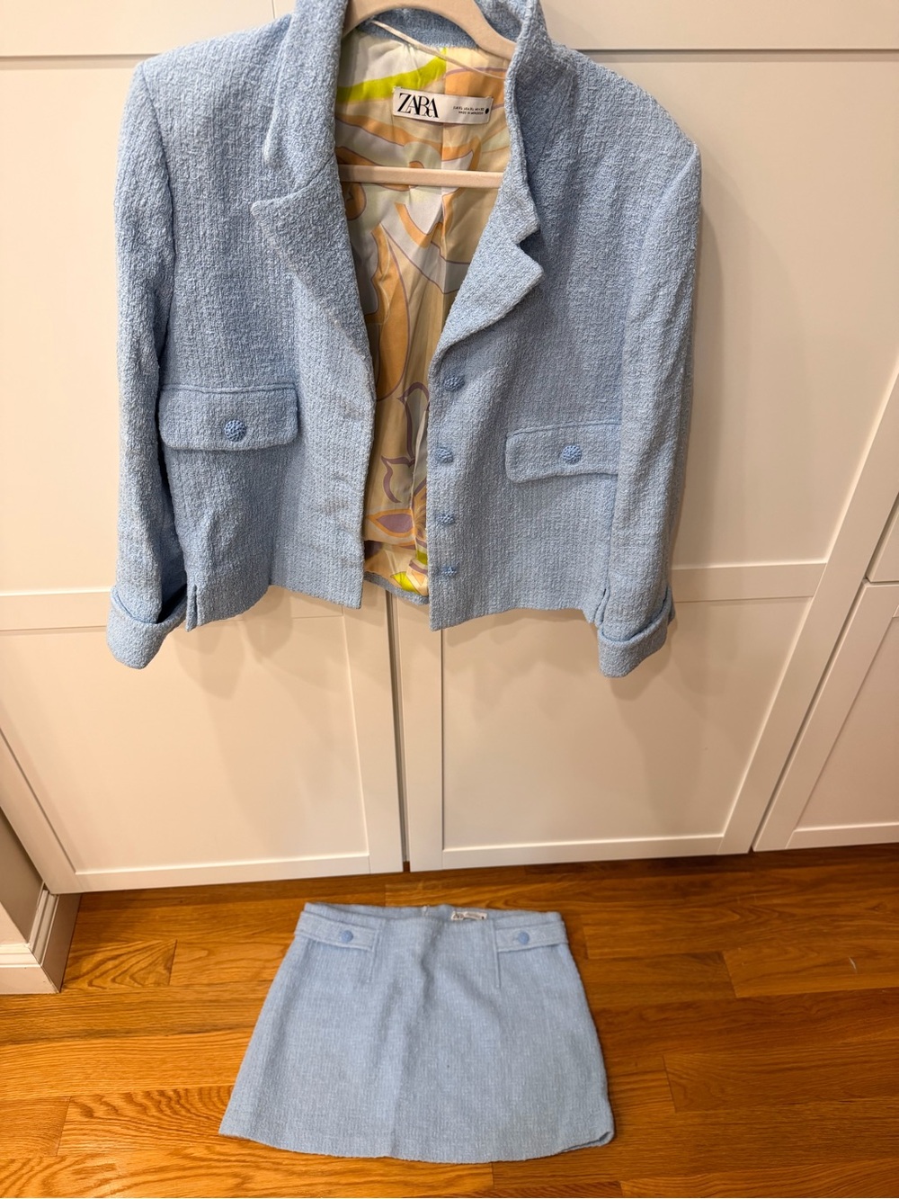 Zara Light Blue Tweed Skirt Set